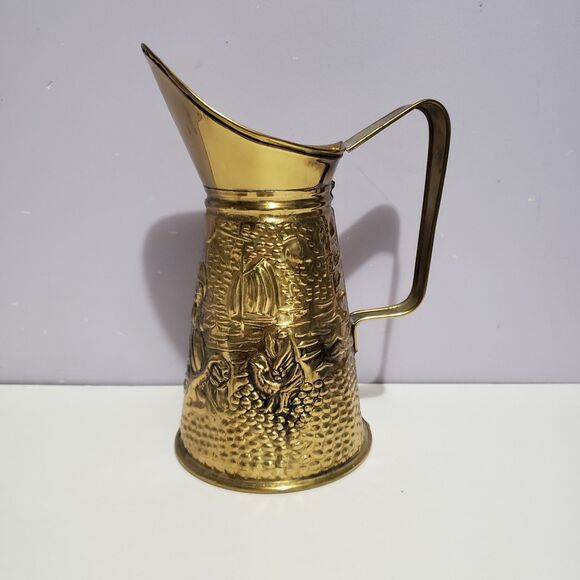 Brass Metal Pitcher ENGLAND Country Farmhouse Home Decor 8" - Picture 3 of 11